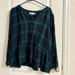 Green and blue plaid peplum top